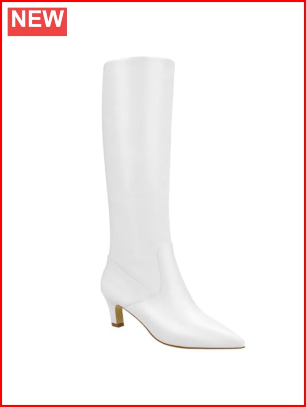 Faux Leather Knee High Boots Women Pointed Toe Block Heel Side Zip